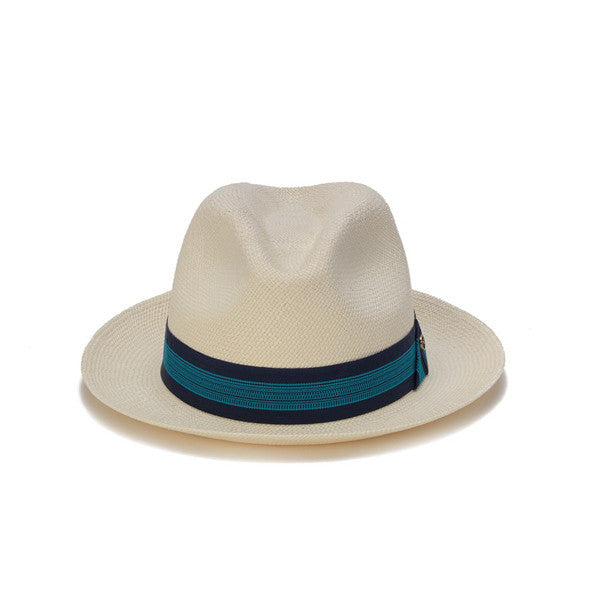Austral Hats - White Panama Hat with Dark and Light Blue Band - Front