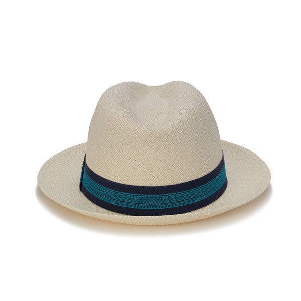Austral Hats - White Panama Hat with Dark and Light Blue Band - Back