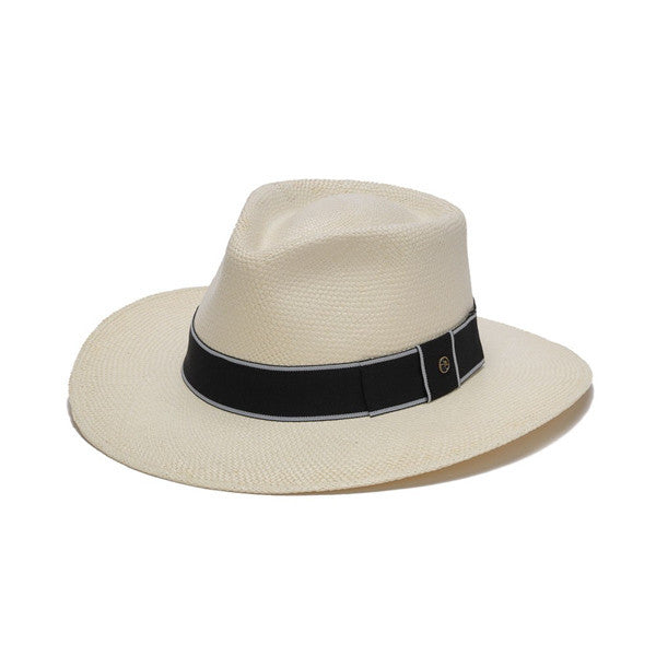 Austral Hats - White Panama Hat with Flat Bow and Grey Band - Front Angle