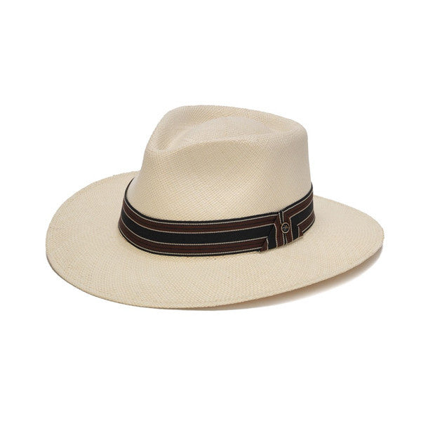 Austral Hats - White Panama Hat with Black, Brown and White Stripes - Front Angle