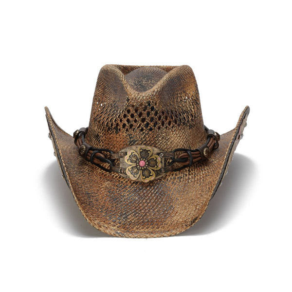 Stampede Hats - Flowers and Rhinestone Brown Cowboy Hat - Front