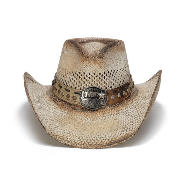 Stampede Hats - “Cowboy” Concho Western Light Straw Hat - Front