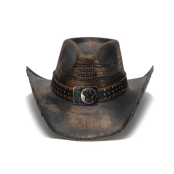 Stampede Hats - Studded Black Stain Lone Star Western Hat - Front