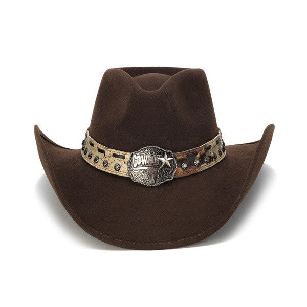 Stampede Hats - Brown Cowboy Concho Western Felt Hat - Front