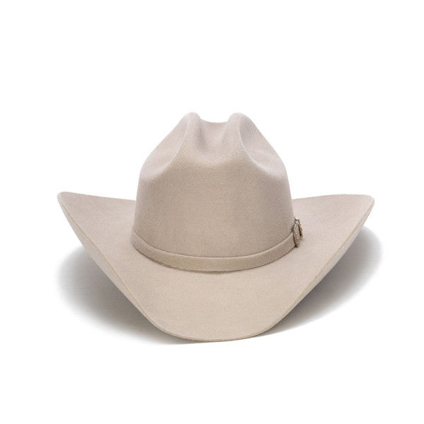 Stampede Hats - 100X Wool Felt Beige Cowboy Hat with Silver Buckle - Front
