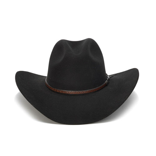 Stampede Hats - 100X Wool Felt Black Cowboy Hat with Zig Zag Leather Trim - Front