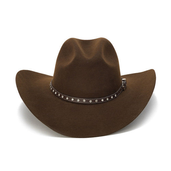 Stampede Hats - 100X Wool Felt Brown Cowboy Hat with Rhinestone Leather Trim -  Front
