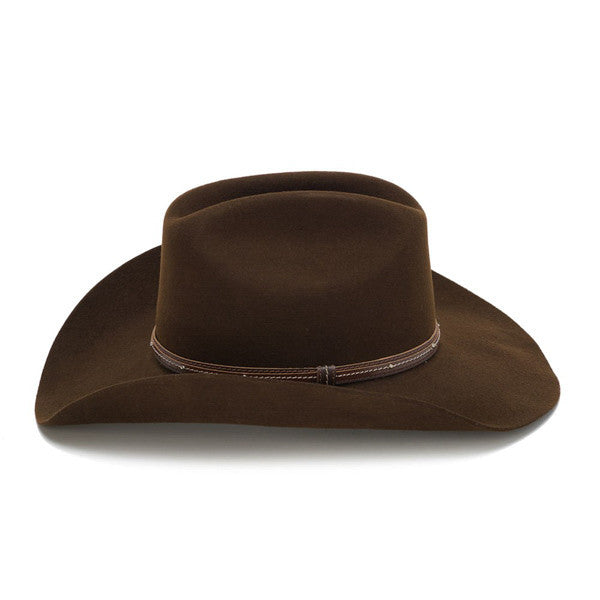 100X Wool Felt Brown Cowboy Hat with Studded Leather Trim - Side