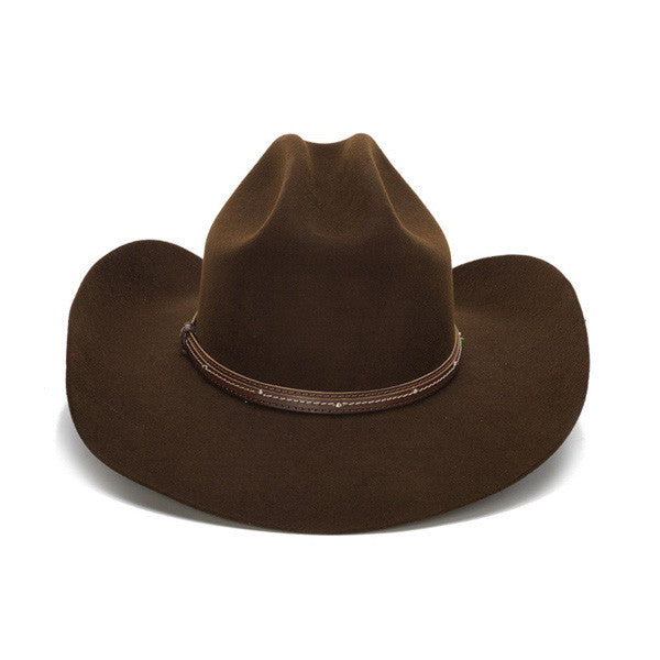 100X Wool Felt Brown Cowboy Hat with Studded Leather Trim - Back