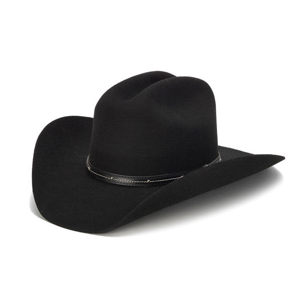 Stampede Hats - 100X Wool Felt Black Cowboy Hat with Studded Leather Trim - Front Angle