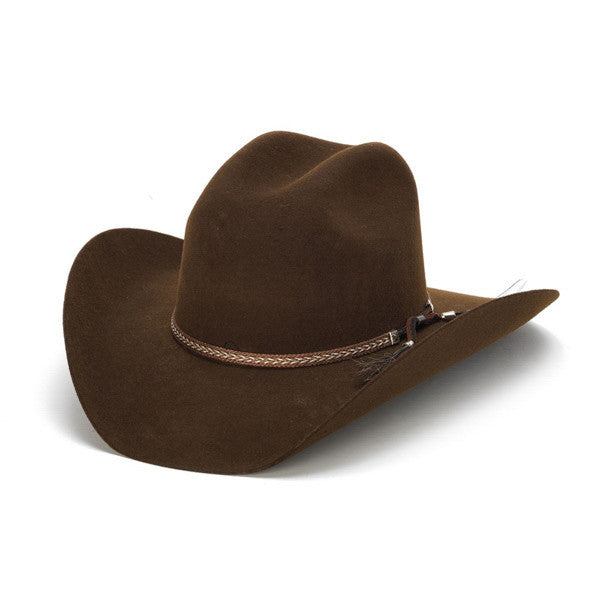 Stampede Hats - Tassel Leather Trim 100X Wool Felt Brown Cowboy Hat - Front Angle