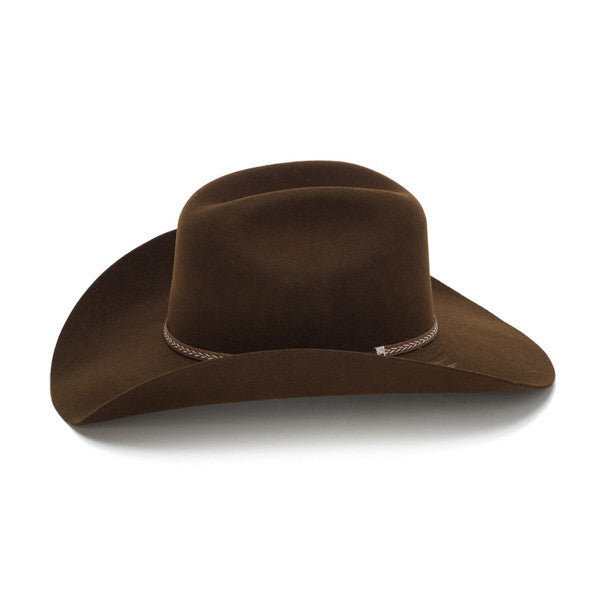 Stampede Hats - Tassel Leather Trim 100X Wool Felt Brown Cowboy Hat - Side