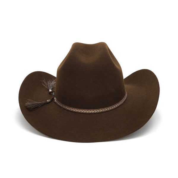 Stampede Hats - Tassel Leather Trim 100X Wool Felt Brown Cowboy Hat - Back