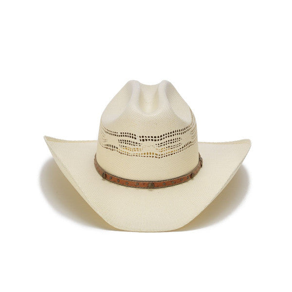 Stampede Hats - 50X Bangora Straw Western Hat with Studded Leather Trim - Front