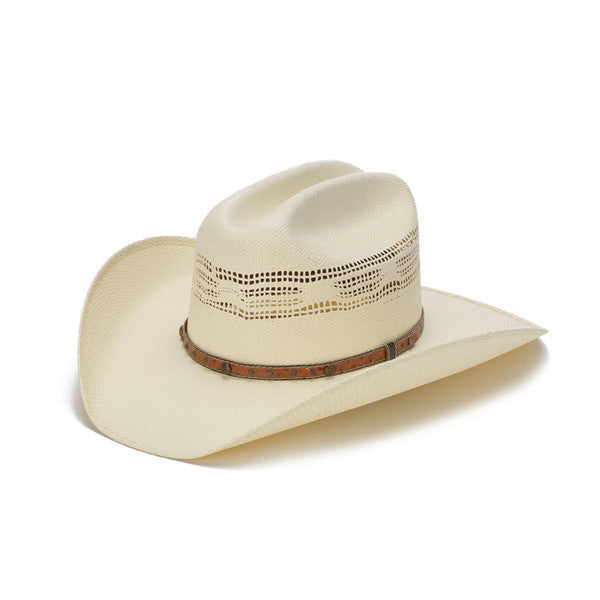 Stampede Hats - 50X Bangora Straw Western Hat with Studded Leather Trim - Front Angle