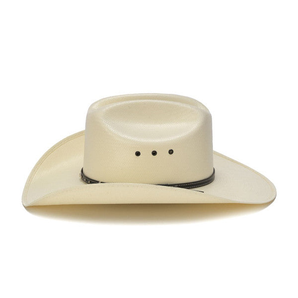 50X Shantung White Cowboy Hat with Leather Trim and Mini Conchos - Side