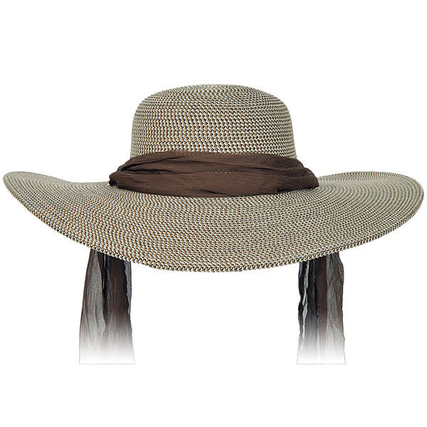 Karen Keith - Wide Brim Designer Resort Hat With Tie in Brown