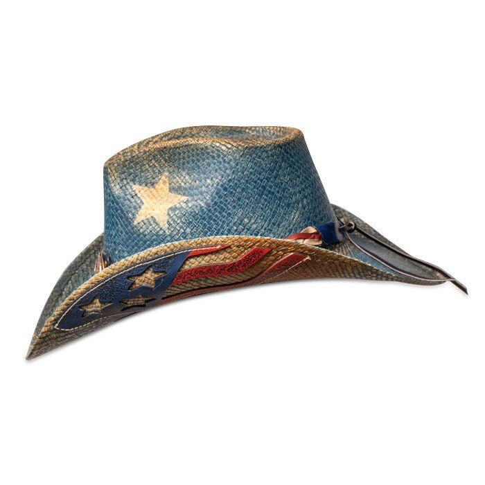 Stampede Hats - Vintage Blue Star American Flag Cowboy Hat (Side)