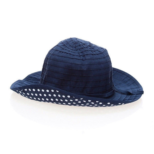 Boardwalk Style - Kids Sun Hat w/ Polka Dot Underbrim in Navy