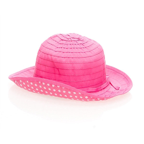 Boardwalk Style - Kids Sun Hat w/ Polka Dot Underbrim in Pink