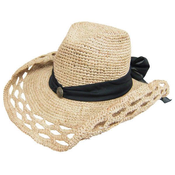 Dynamic Asia - Crochet Raffia Cowboy Hat with Sash