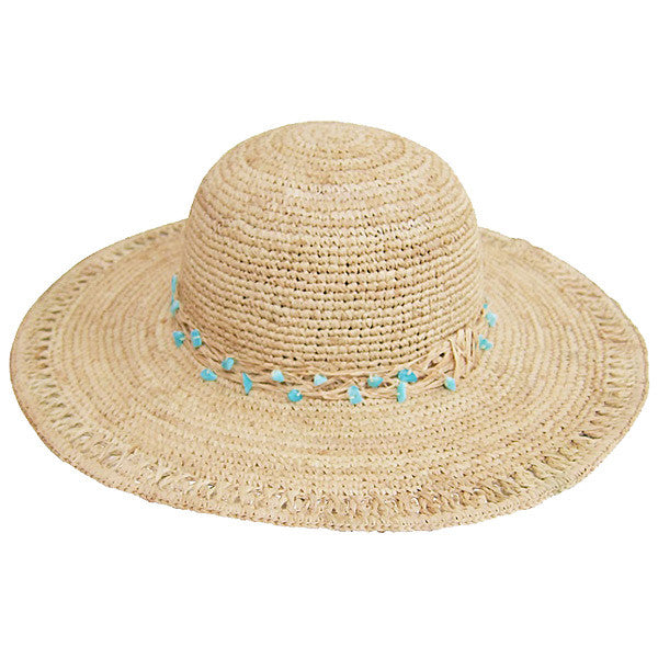 Dynamic Asia - Raffia Sun Hat with Turquoise Beads