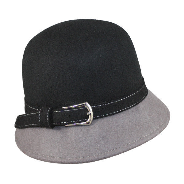 Jeanne Simmons - 2 Tone Cloche Hat - Black and Grey