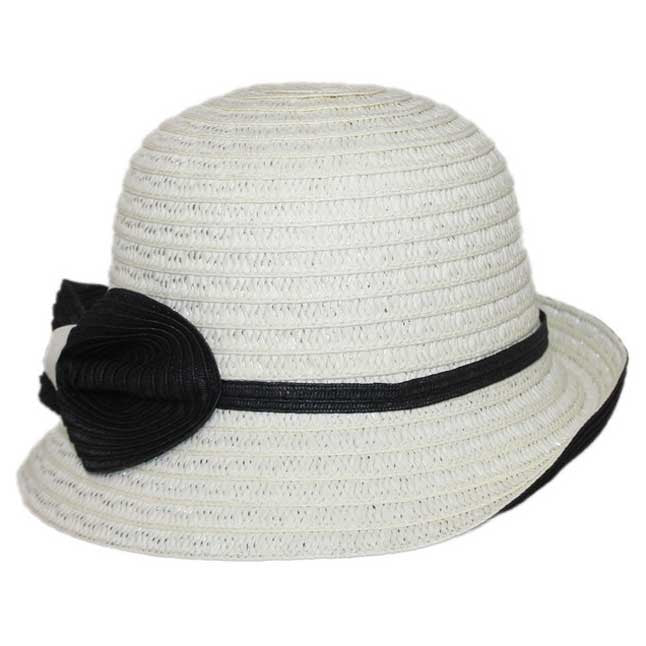 Jeanne Simmons | Paper Braid Cloche Hat | Hats Unlimited One Size Fits Most / Ivory / Black Female