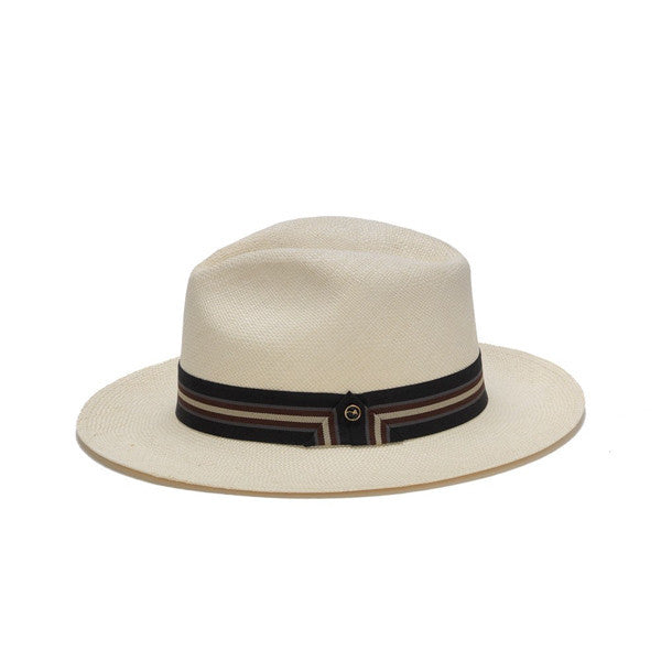 Austral Hats - White Panama Hat with Tri-Tone Stripe - Side