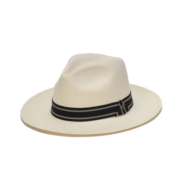 Austral Hats - White Panama Hat with Striped Black and Grey Band- Front Angle