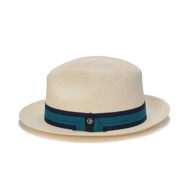 Austral Hats - White Panama Hat with Dark and Light Blue Band - Side