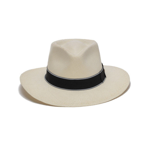 Austral Hats - White Panama Hat with Flat Bow and Grey Band - Front