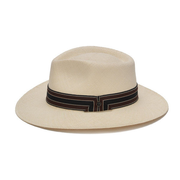 Austral Hats - White Panama Hat with Black, Brown and White Stripes - Side