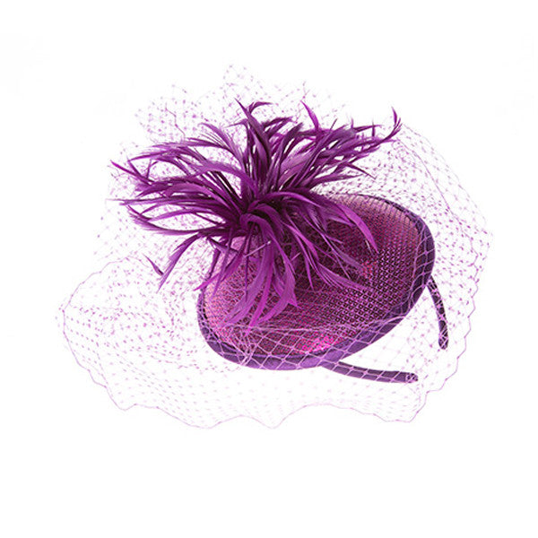 Something Special - Purple Feather Fascinator Hat with Lace Veil
