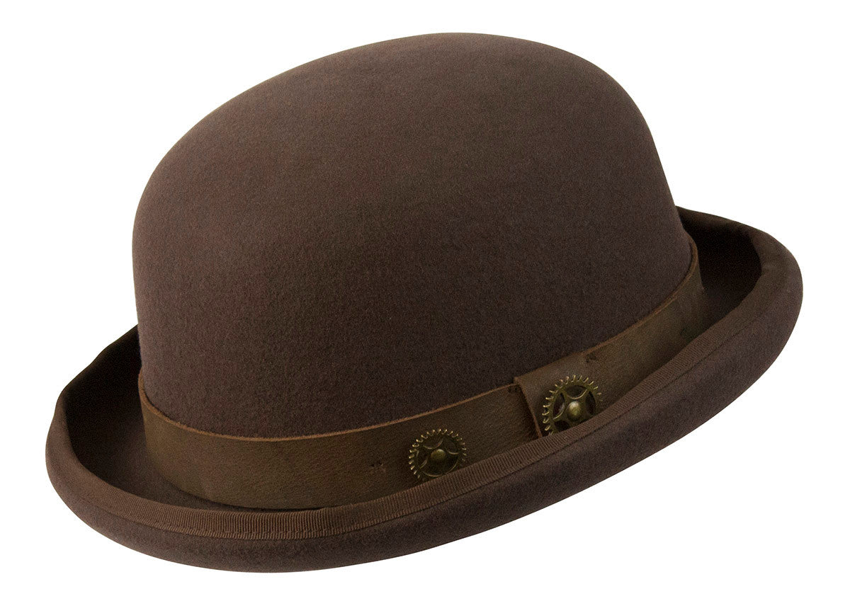 Conner - Steampunk Bowler with Leather Band Brown