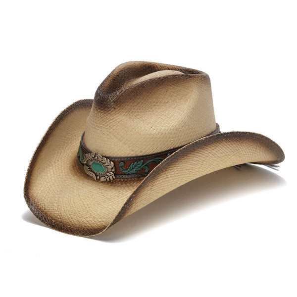 Mizzie Turquoise Gem Leaf Print Western Hat - Front Angle