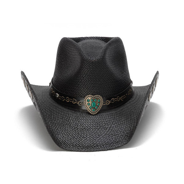 Stampede Hats | Hearts and Chains Black Straw Western Hat | Hats Unlimited