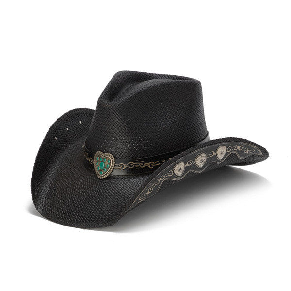 Stampede Hats | Hearts and Chains Black Straw Western Hat | Hats Unlimited