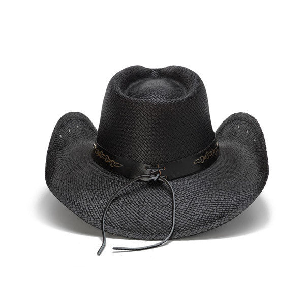 Stampede Hats - Hearts and Chains Black Straw Western Hat - Back
