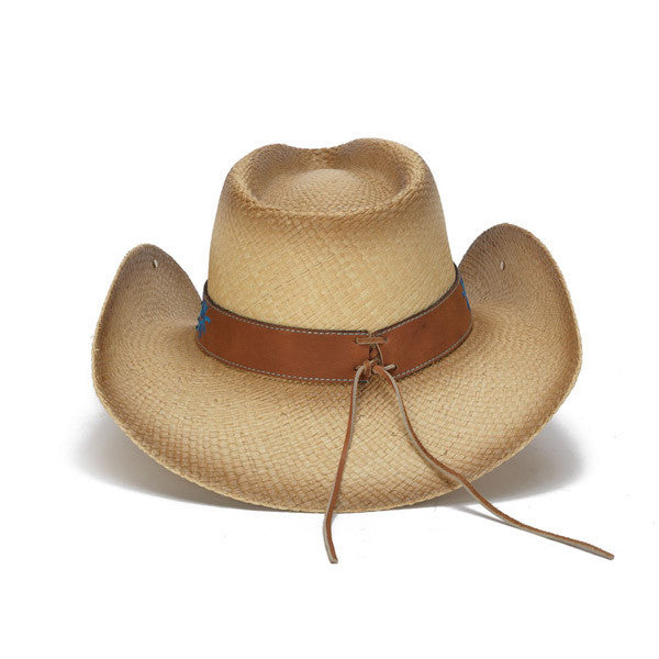 Stampede Hats - Blue Floral Leather Panama Western Hat - Back