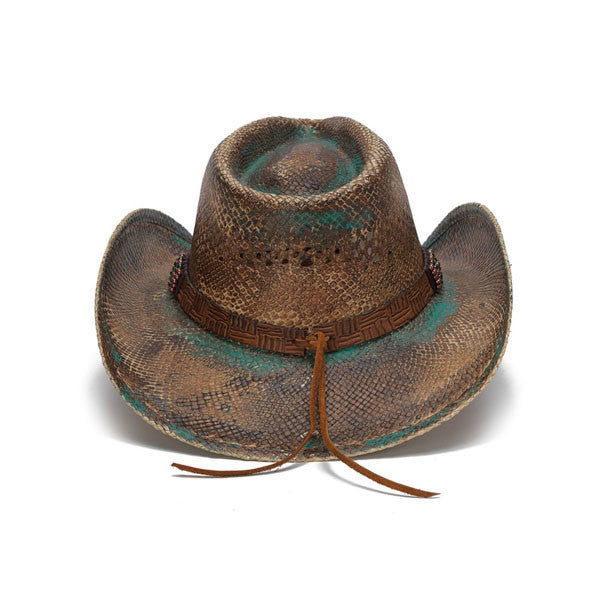 Stampede Hats Blue Stained Straw Cowboy Hat with Beadwork and Turquoise Hats Unlimited