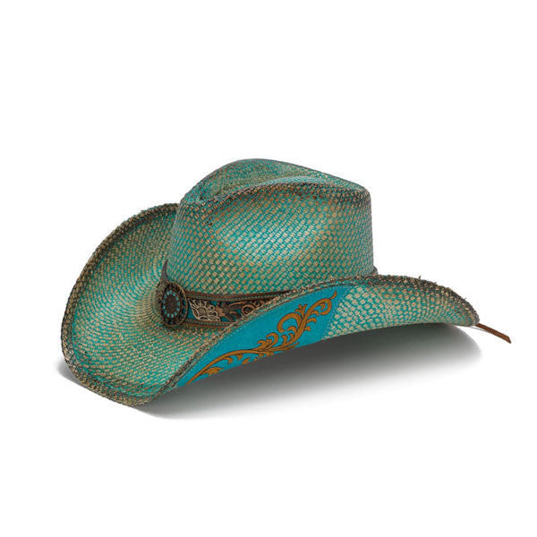 Stampede Hats - Turquoise Aqua Western Hat with Flower Trim - Front Angle