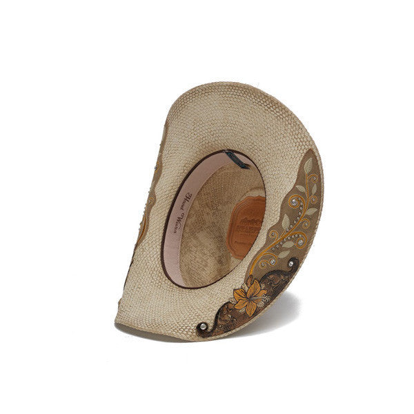 Stampede Hats - Beige Western Hat with Hibiscus Flower and Floral Filigree - Bottom