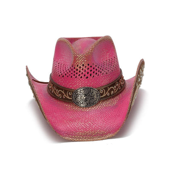Pink Flower Filigree Cowboy Hat - Front