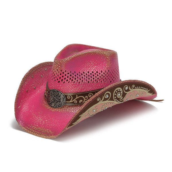 Pink Flower Filigree Cowboy Hat - Front Angle