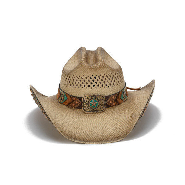 Stampede Hats - Brown and Turquoise Lone Star Western Hat with Chevron Pattern - Front