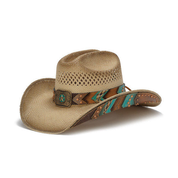 Stampede Hats - Brown and Turquoise Lone Star Western Hat with Chevron Pattern - Front Angle