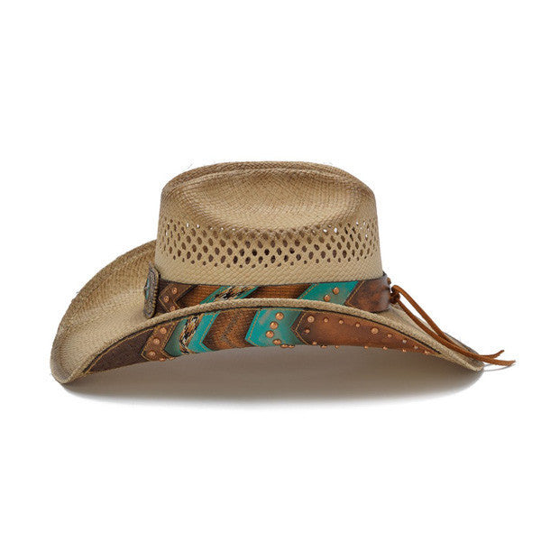 Stampede Hats - Brown and Turquoise Lone Star Western Hat with Chevron Pattern - Side