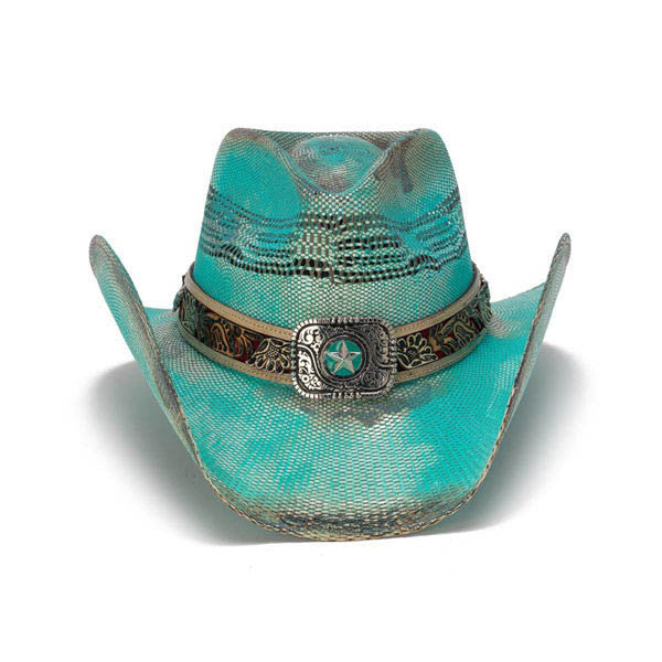 Stampede Hats - Turquoise Lone Star Western Hat with Floral Trim - Front