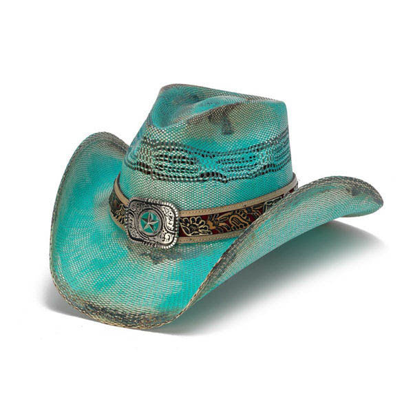 Stampede Hats - Turquoise Lone Star Western Hat with Floral Trim - Front Angle